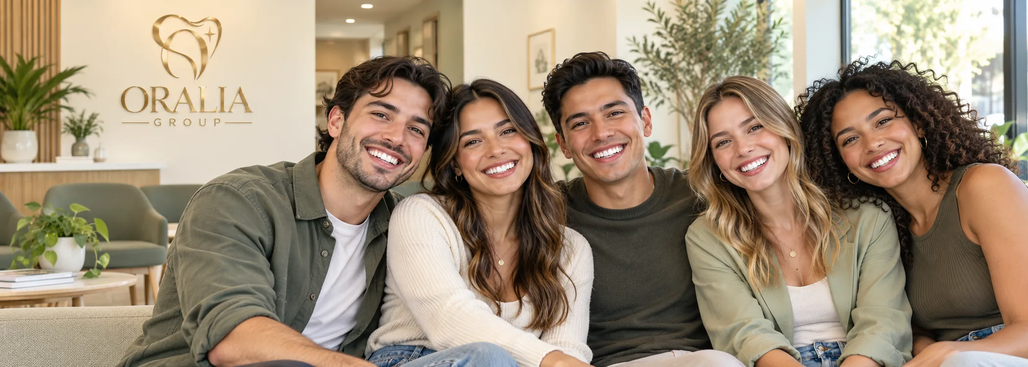 Pacientes de Oralia Group sonriendo en la sala de espera